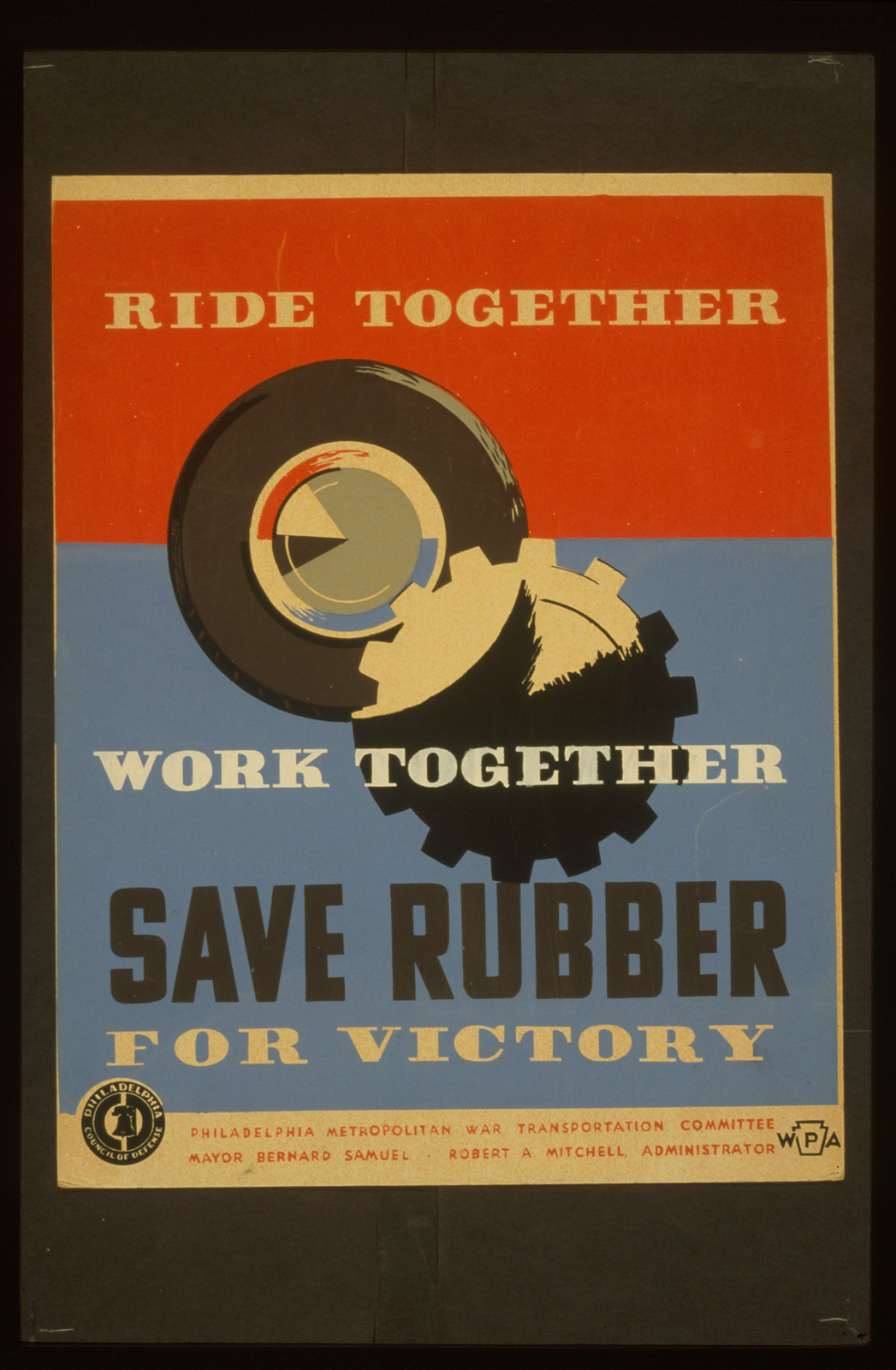 Ride together - work together - save rubber for victory, 1941 — vintage poster