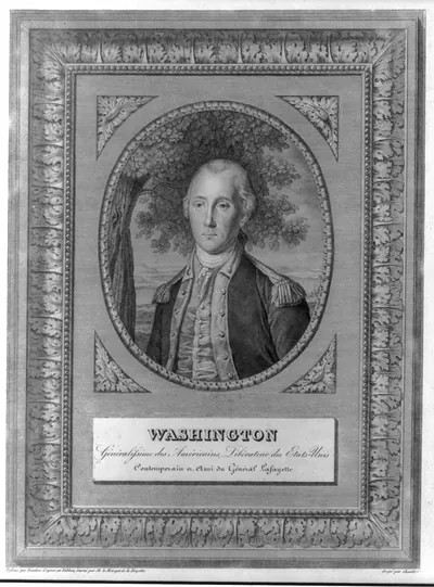 Washington - généralissime des Americains, libérateur des Etts-Unis / dessiné par Bonnieu d'apres un tableau fourni par M. le Marquis de la Fayette ; gravé par Chevillet.