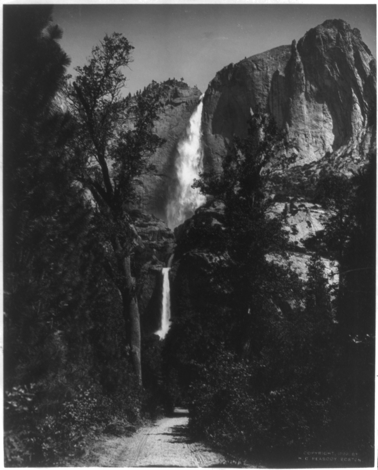 Yosemite Falls, through the trees, c1899. — historic photograph