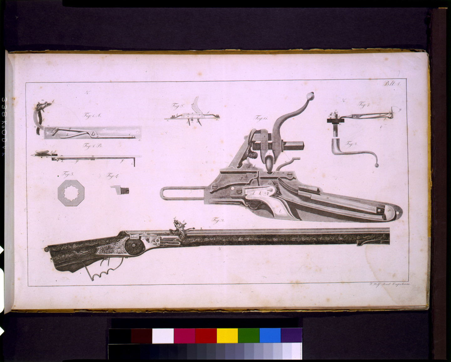 [Eight figures of parts of a rifle] / F. Wolf, Bad. Capitaine., Karlsruhe : Christian Theodor Gross, 1832. — antique engraving