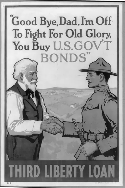 Good bye Dad Im off to fight for Old Glory you buy U.S. govt bonds Third Liberty Loan / Lawrence Harris Sackett Wilhelms Corp. N.Y.