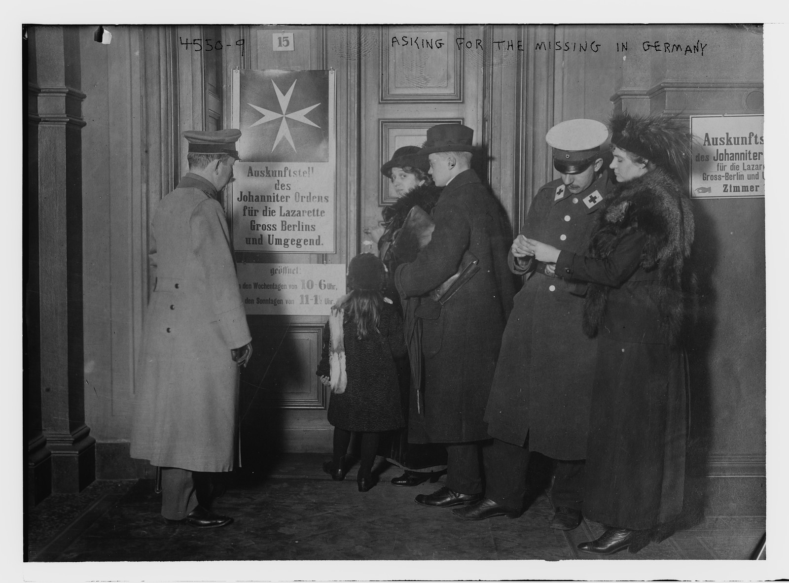 Asking for the missing in Ger., n/a — historic photograph