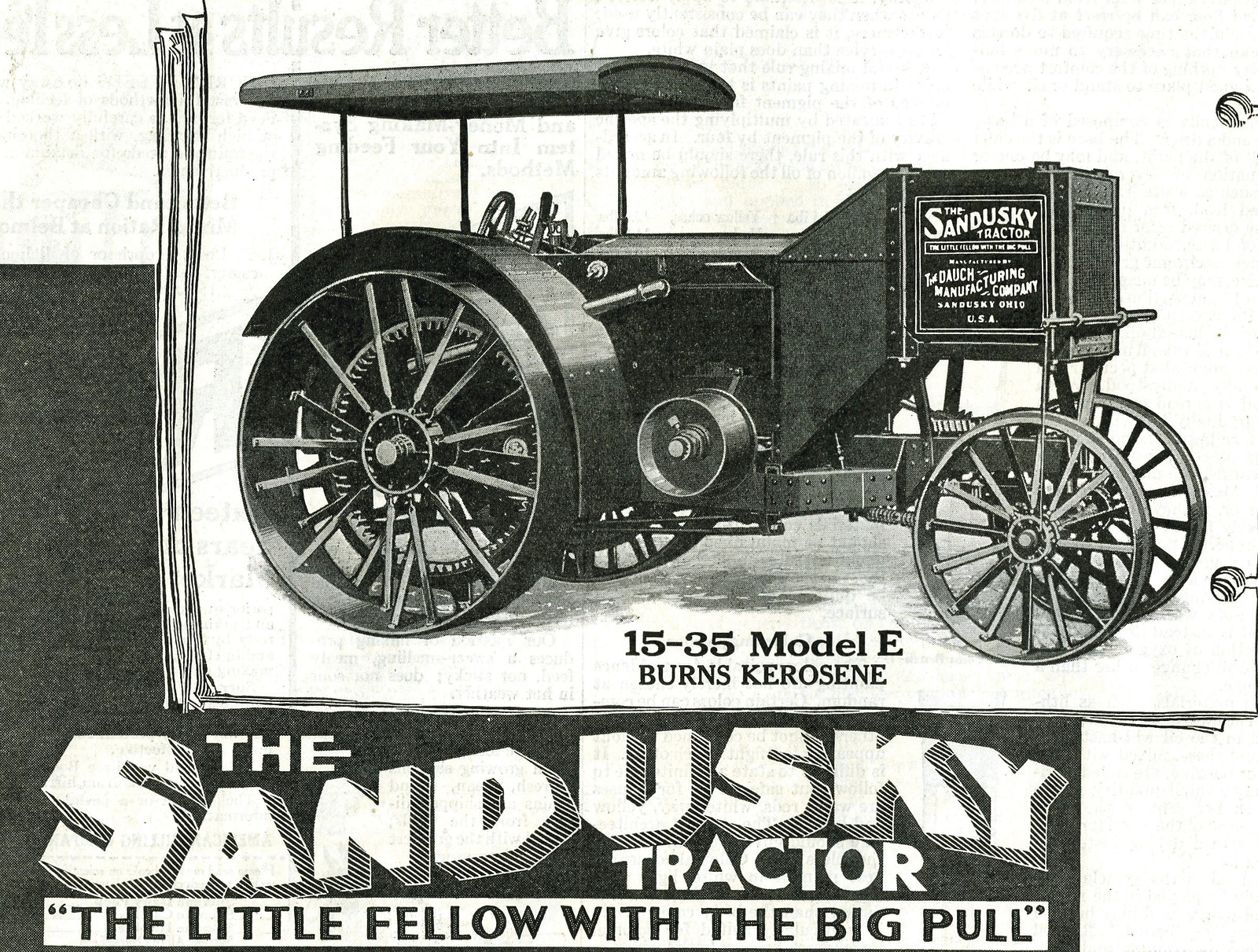The Sandusky Tractor 15-35 Model E advertisement — historic image