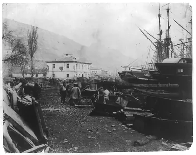 Railway stores on the quayside at Balaklava