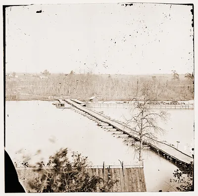 Broadway Landing Virginia. Pontoon bridge across the Appomattox River