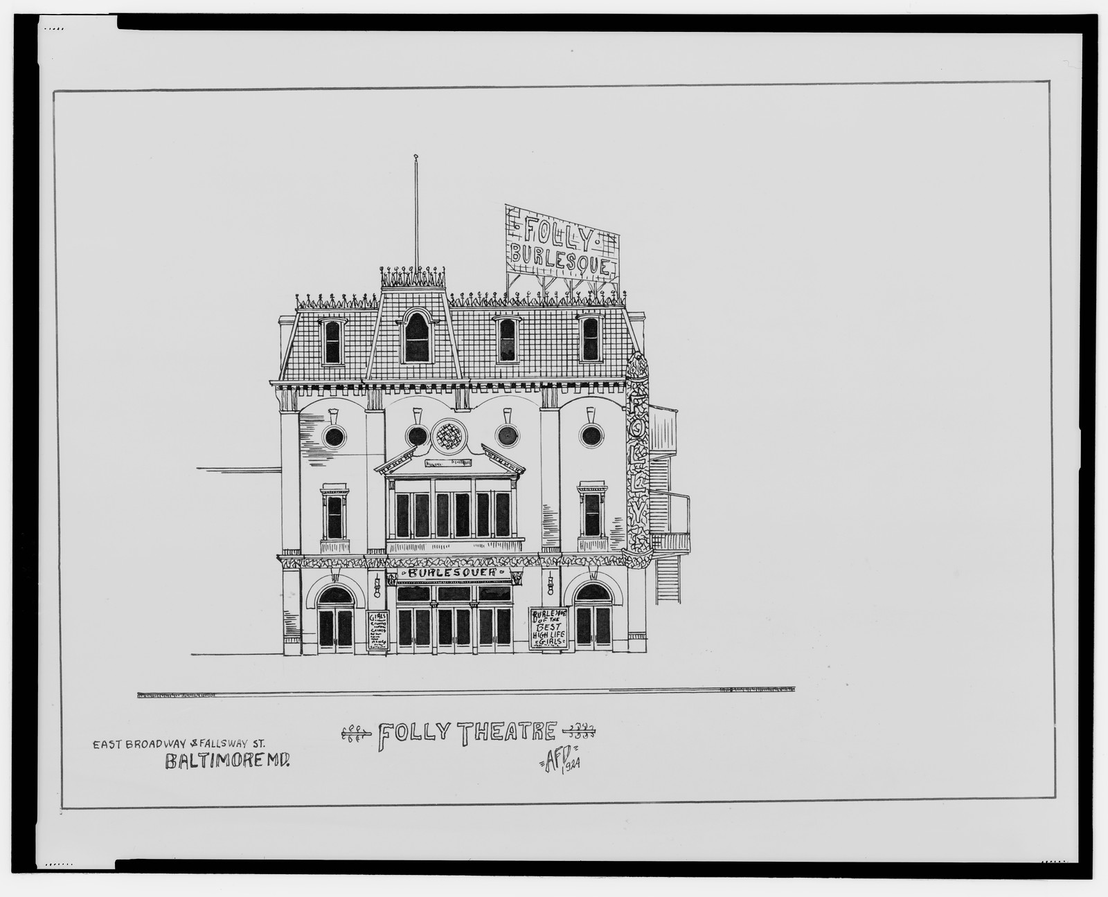 [Folly Theatre, East Broadway and Fallsway St., Baltimore, Maryland] / AFD 1924., And Engineering (ADE) Drawings — vintage poster