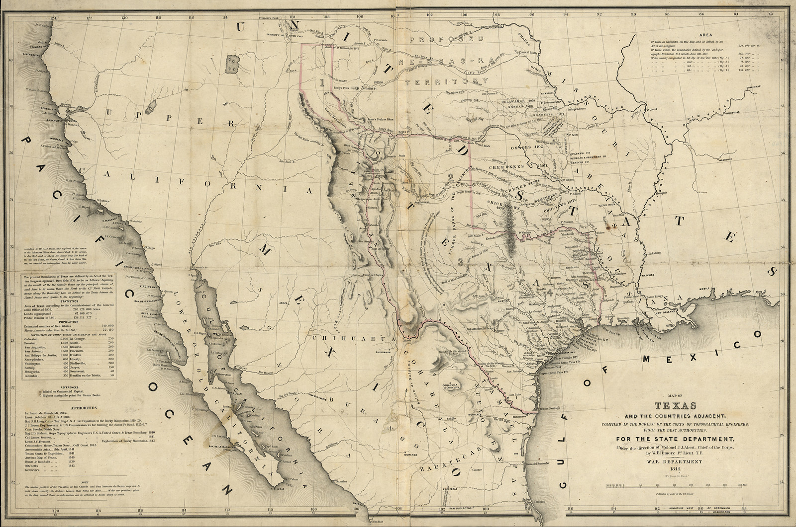 Map of Texas and the counties adjacent 1844, Texas — antique map