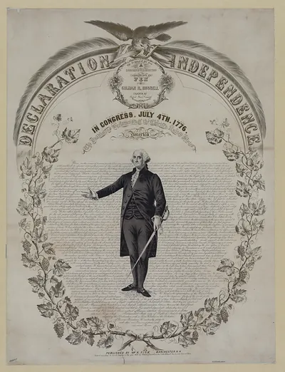 Declaration of Independence engraved print with Washington figure