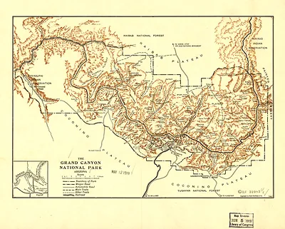 Grand Canyon National Park, Arizona map, 1919