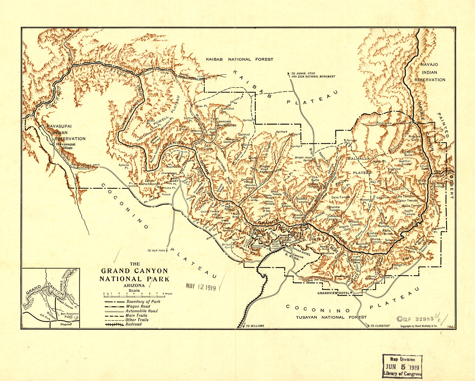 Grand Canyon National Park, Arizona map, 1919, 1919 — antique map