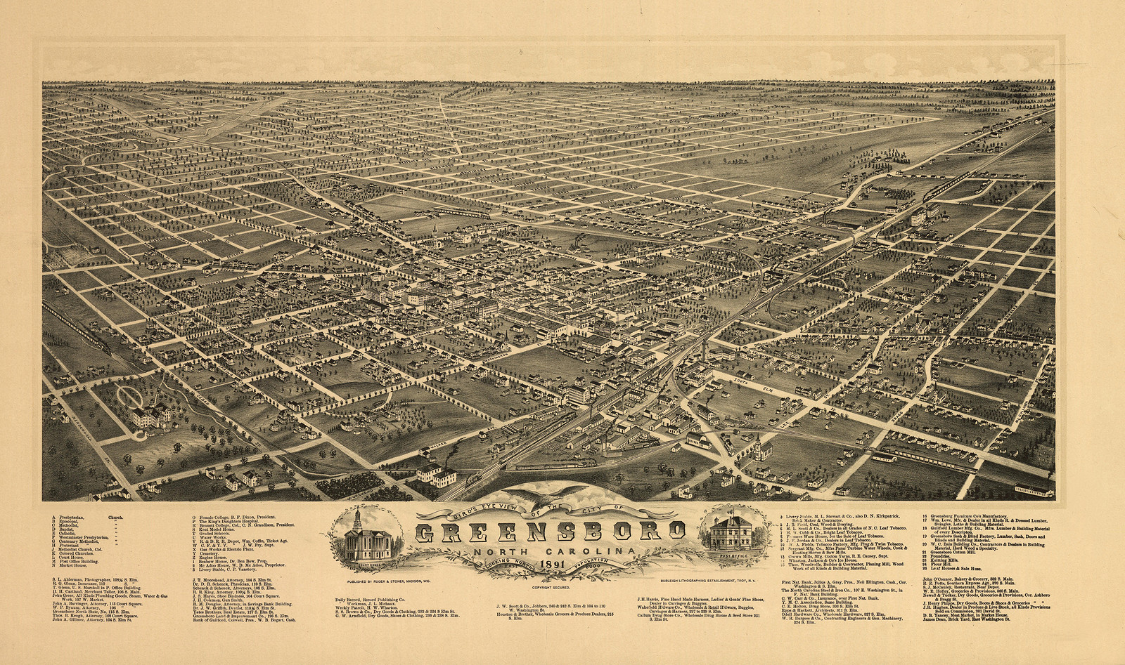 NC Greensboro 1891 MAP, 1891 — antique map