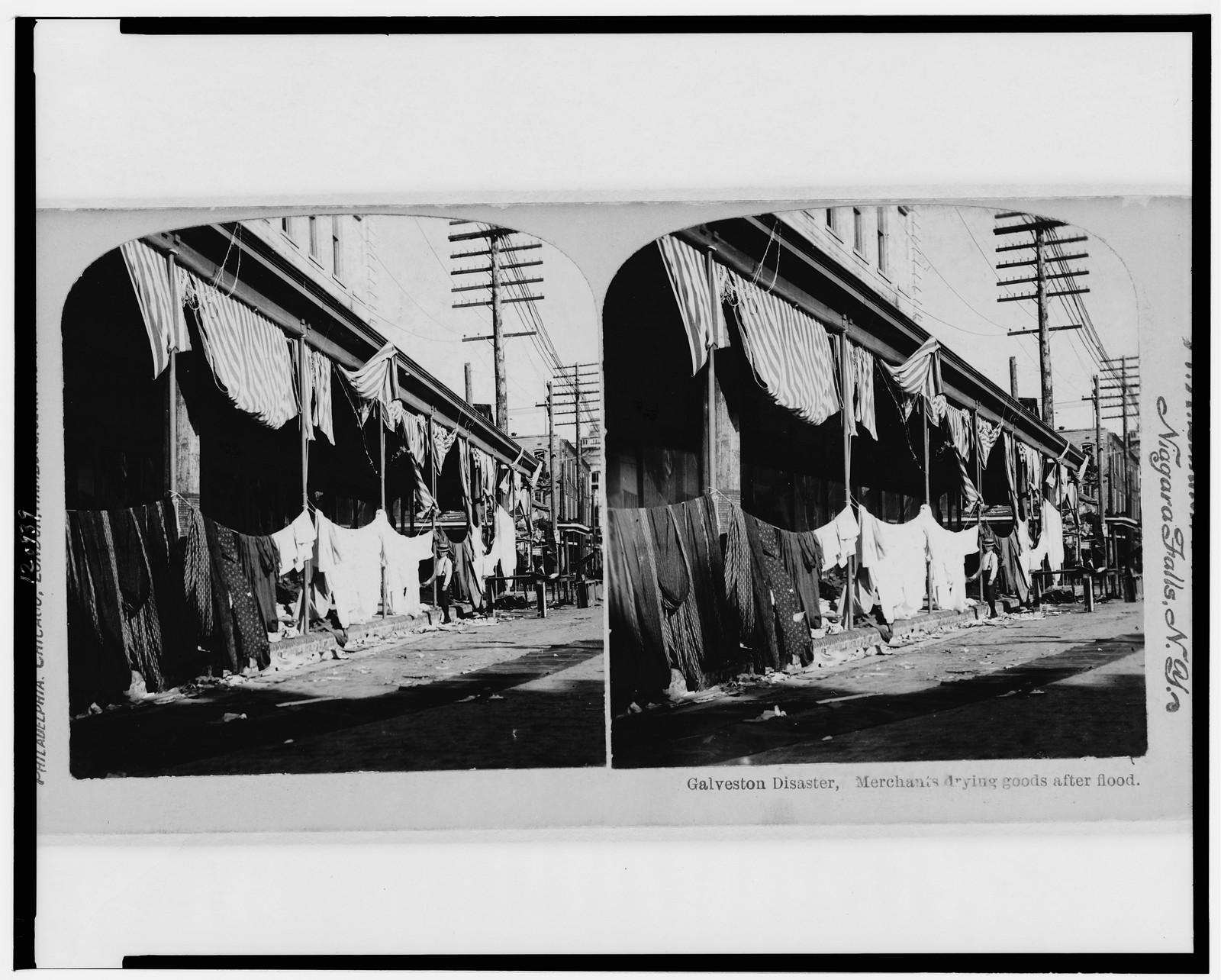 Galveston disaster merchants drying goods after flood, 1900 — historic photograph