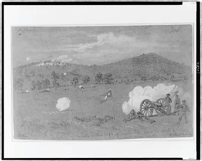 Gettysburg. View of the hills on the left of our position from the Rebel artillery, last Rebel shot
