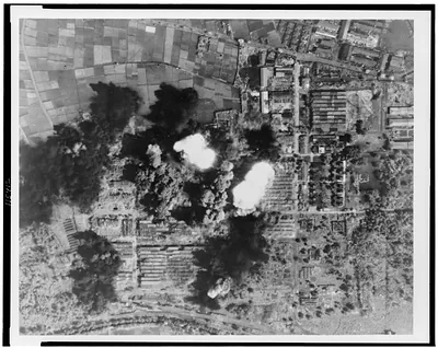 [Aerial view of Hitachi Aircraft Co., Tachikawa, Japan, during bombing]