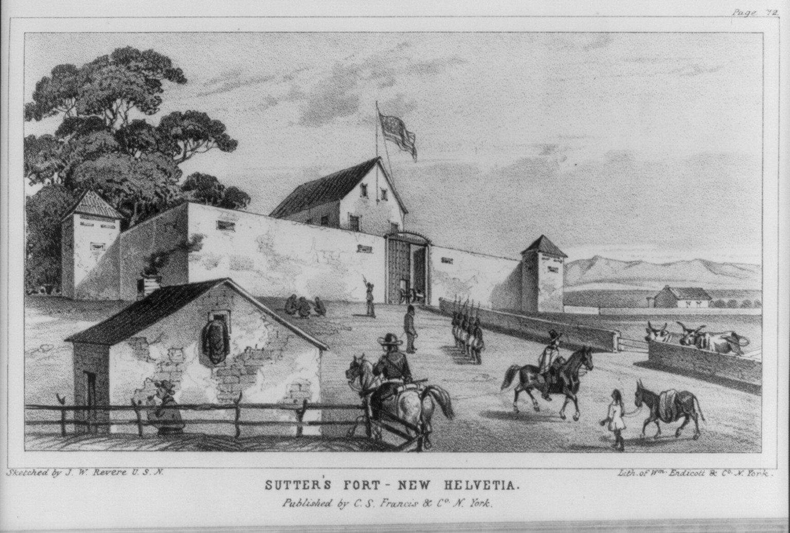 Sutter's Fort - New Helvetia [frontal view] — antique lithograph