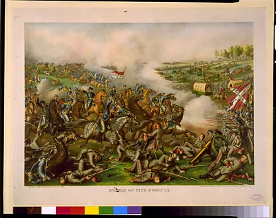 Battle of Five Forks, Va.--Charge of Genl. Sheridan April 1st 1865