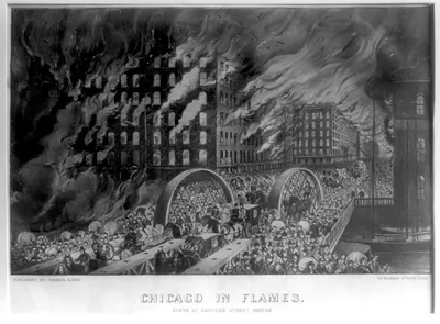 Chicago in flames: Scene at Randolph Street Bridge