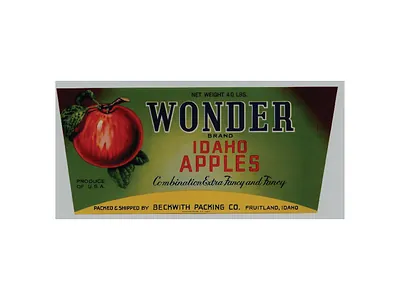 Wonder Brand Idaho Apples crate label