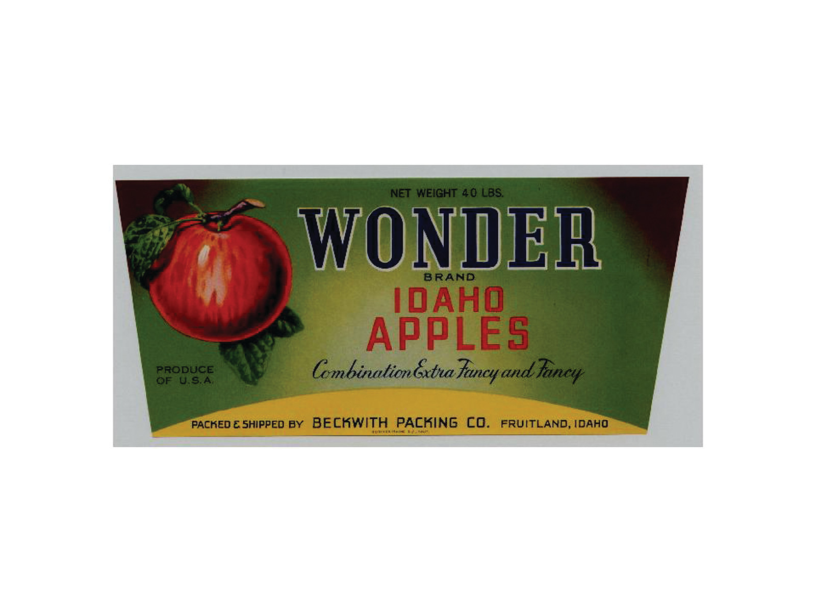 Wonder Brand Idaho Apples crate label — historic image