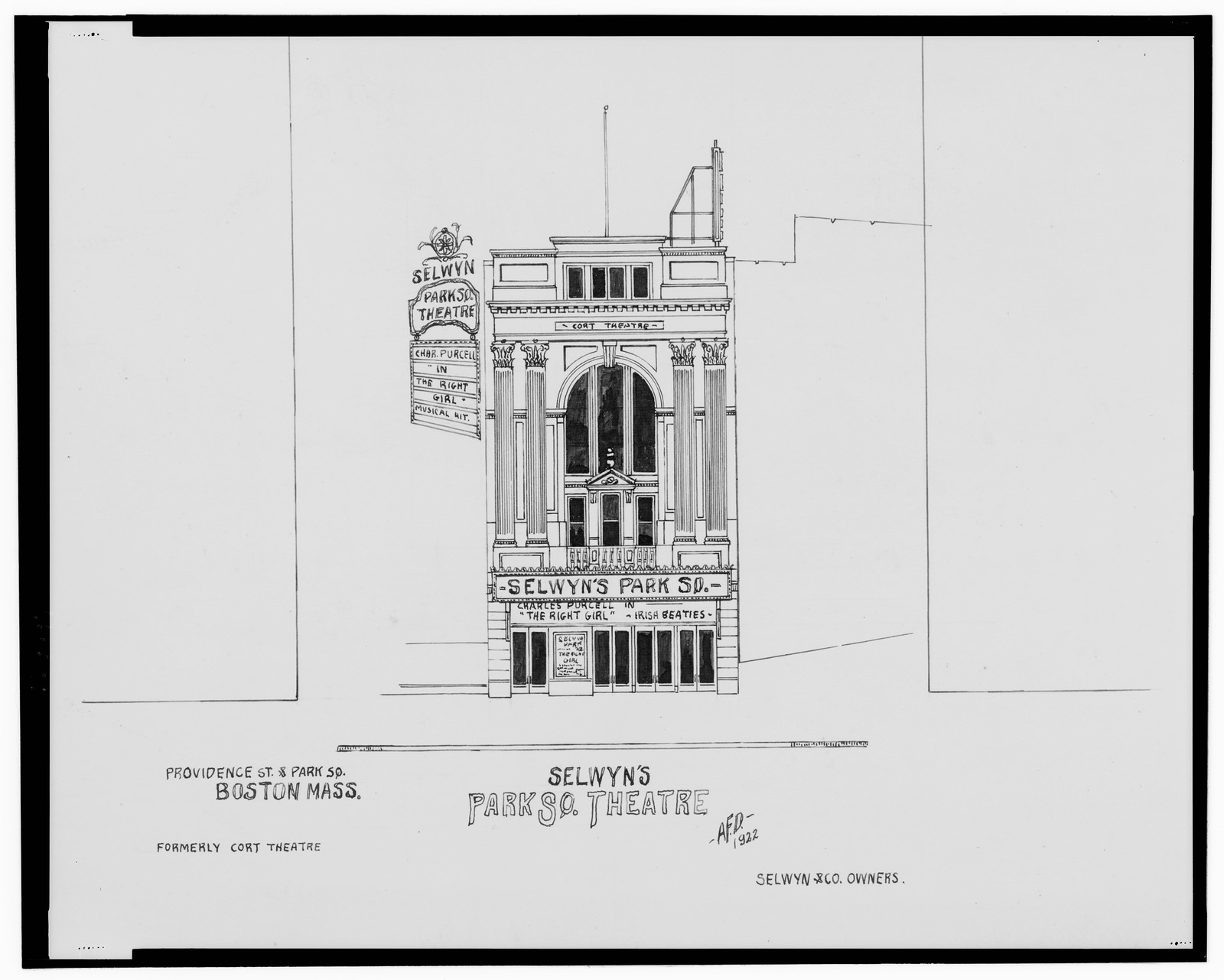 [Selwyn's Park Sq. Theatre, formerly Cort Theatre, Providence St. and Park Sq., Boston, Massachusetts] / AFD 1922., And Engineering (ADE) Drawings — vintage poster