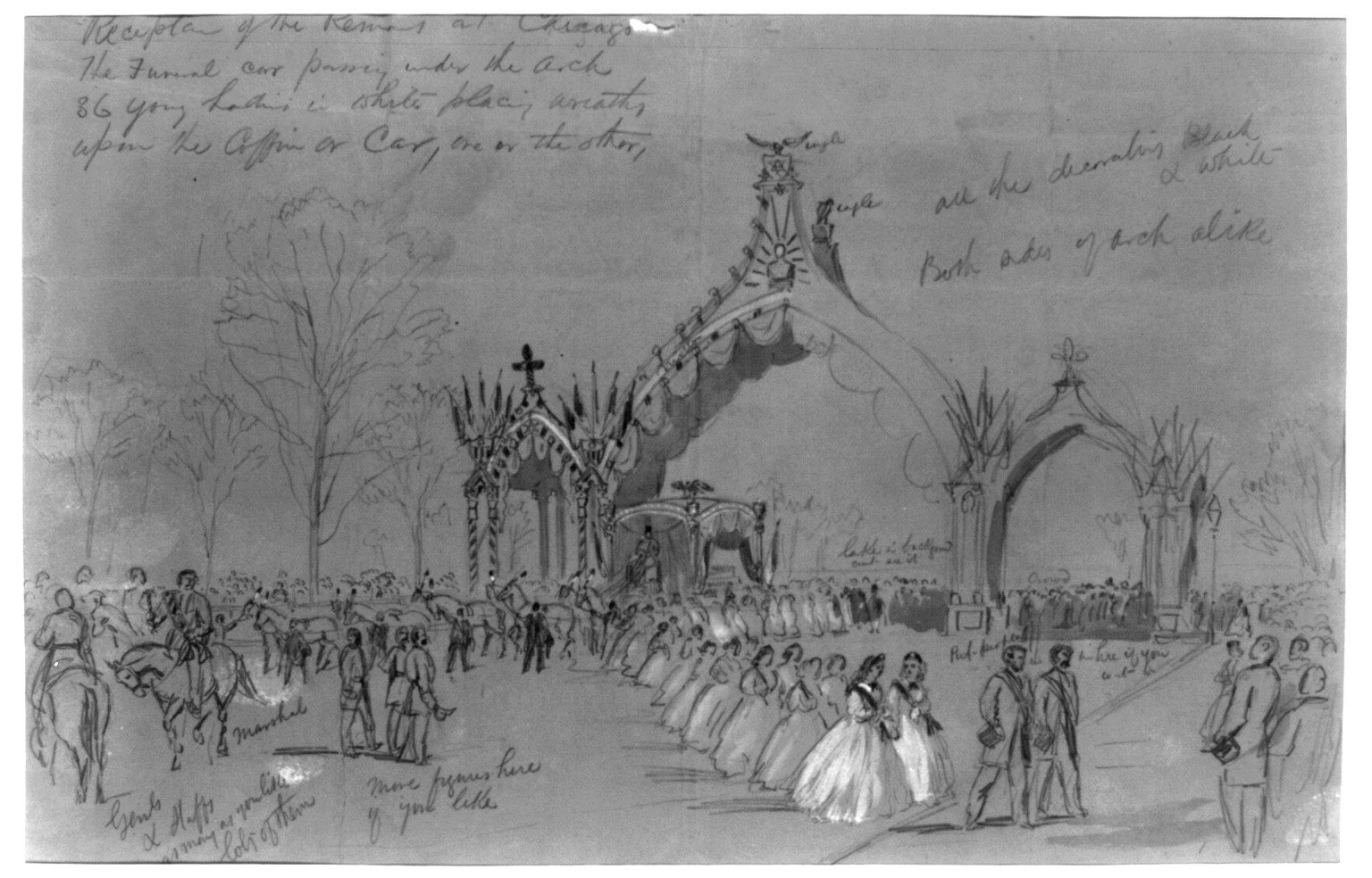 Reception of the Remains at Chicago, [1865 May 1 or 2] — historic drawing