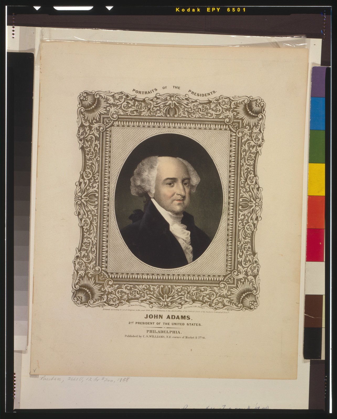 John Adams, 2nd president of the United States / on stone by A. Newsam; P.S. Duval, lith., Philada., Philadelphia : Published by C.S. Williams, c1846. — antique lithograph