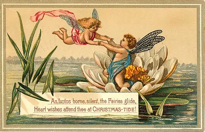 Christmas card with fairies and a water lily