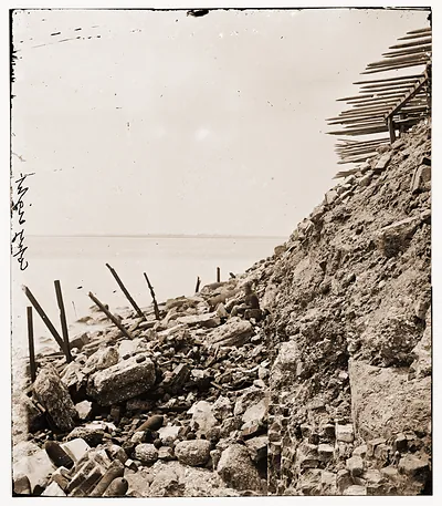 Charleston South Carolina. Exterior view of Fort Sumter showing result of bombardme