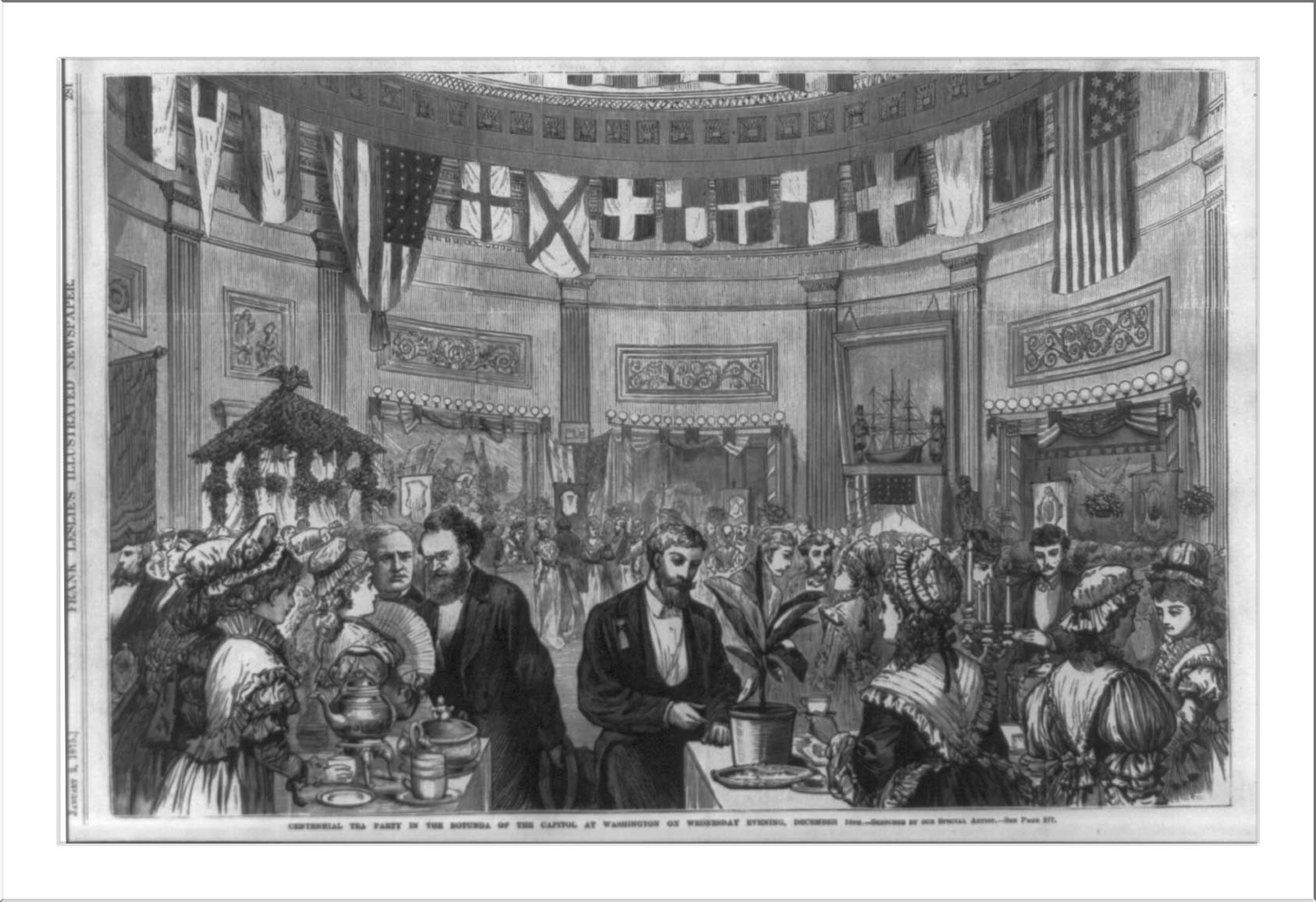 Centennial Tea Party in Rotunda of U.S. Capitol, Washington, Wednesday evening, Dec. 16, 1875, 1875 — antique engraving