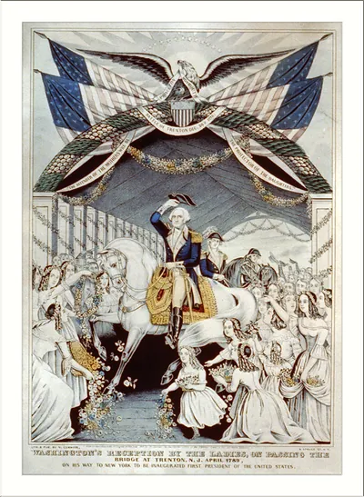Washington's reception by the ladies, on passing the bridge at Trenton, N.Y. April 1789, on his way to New York to be inaugurated first president of the United States