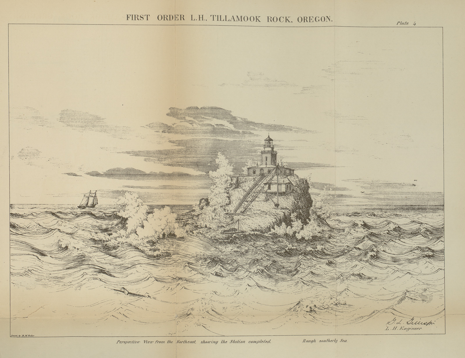 Above print: First Order L.H., Tillamook Rock, Oregon, 1881 — historic print