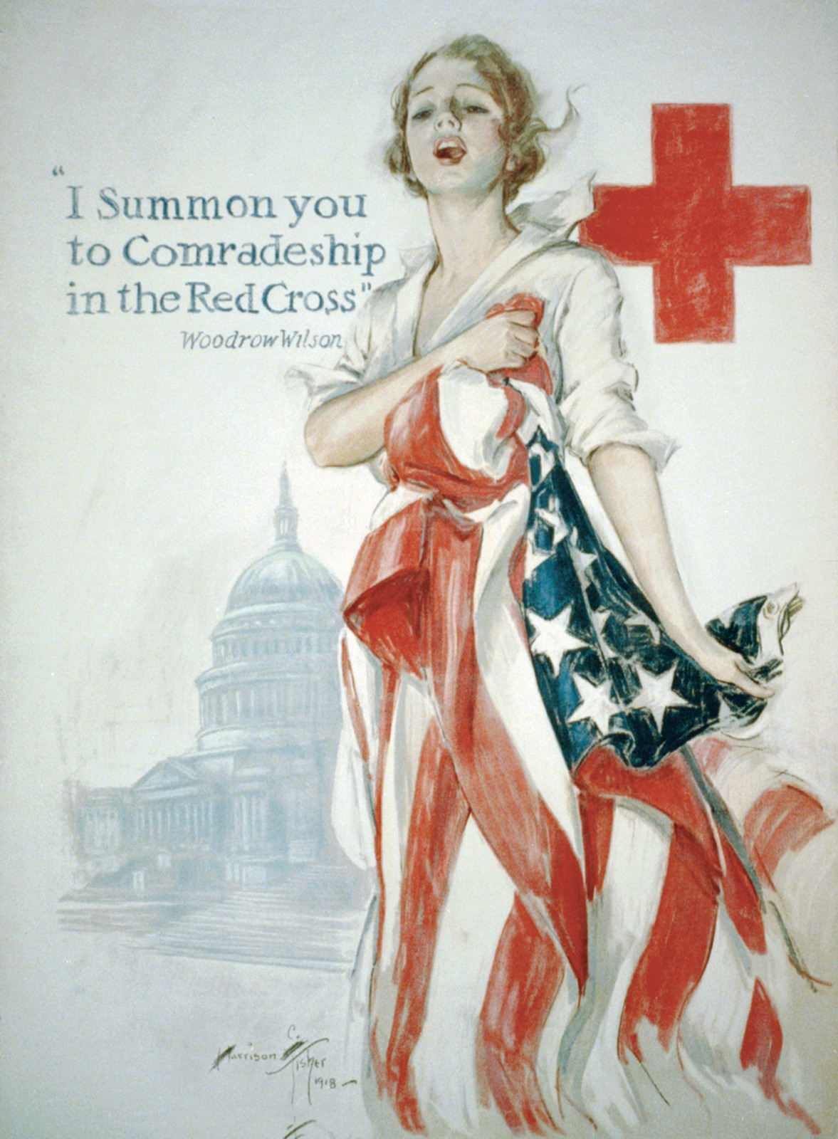 I summon you to comradeship in the Red Cross" - Woodrow Wilson / Harrison Fisher 1918 ; American Lithographic Co. N.Y.", 1918 — vintage poster