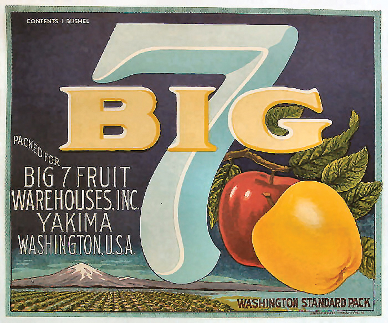 Big 7 Washington standard pack apple crate label — historic image