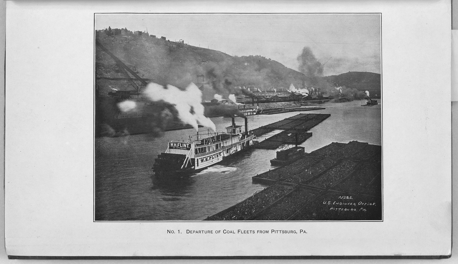 Steamboat W.H. Flint towing coal barges near Pittsburgh — historic image