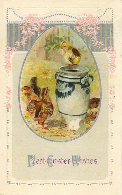 Vintage Easter postcard with chicks and 'Best Easter Wishes'