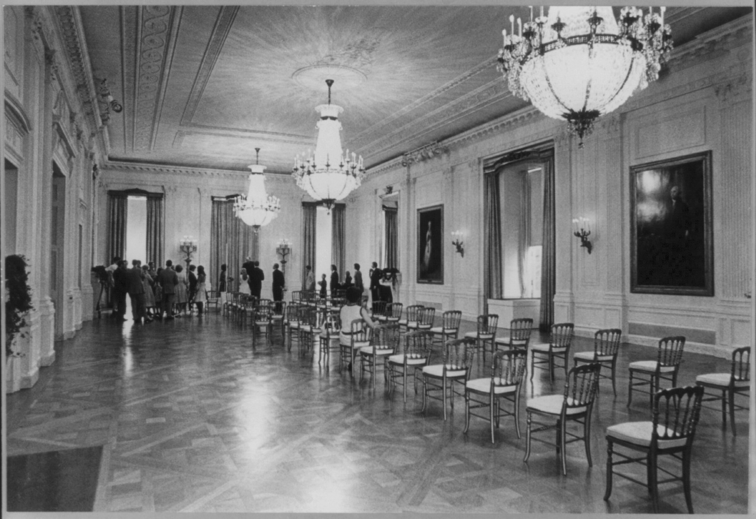 [Rehearsal in the East Room of the White House on June 11, 1971 for marriage of Tricia Nixon] — historic photograph