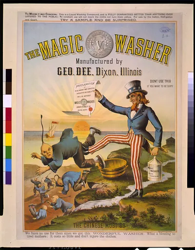 The magic washer, manufactured by Geo. Dee, Dixon, Illinois. The Chinese must go