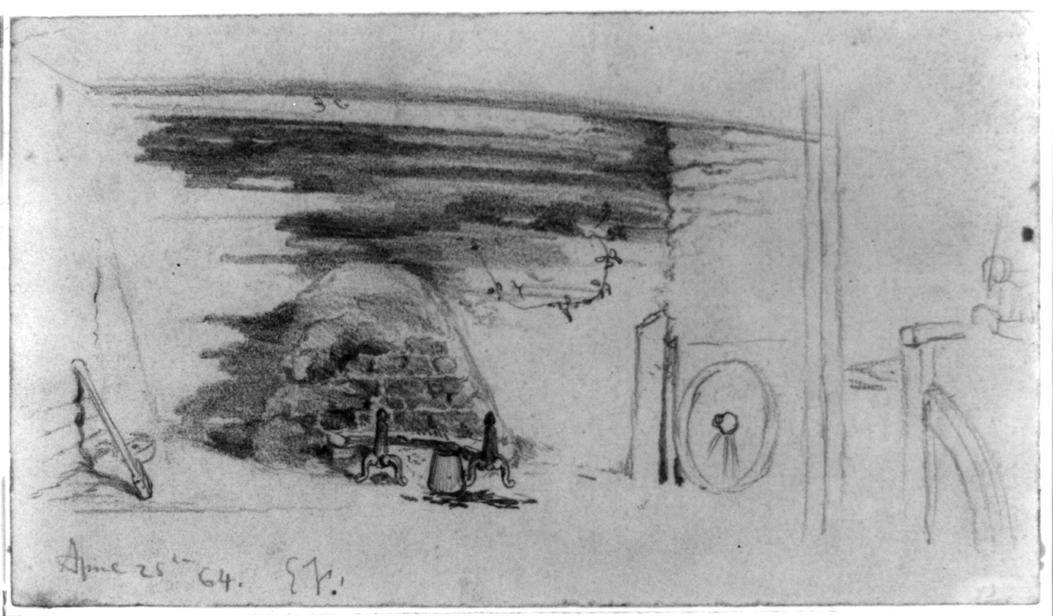 Fireplace in Negro hut, 1864 Apr. 25. — historic drawing