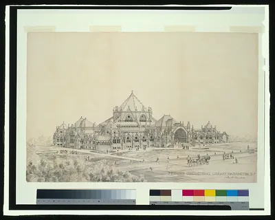[Library of Congress (Congressional Library") D.C. Perspective rendering]"
