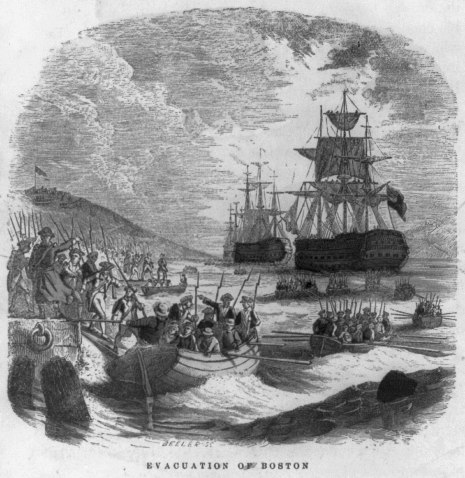 Evacuation of Boston / Beeler sc., [between 1850 and 1900(?)] — antique engraving
