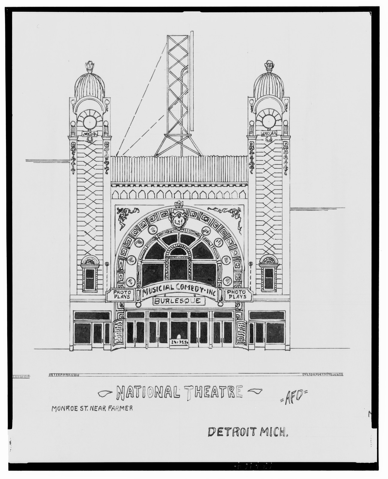 [Palace Theatre, National Theatre, and Columbia Theatre, all on Monroe St., Detroit, Michigan] / AFD., And Engineering (ADE) Drawings — vintage poster