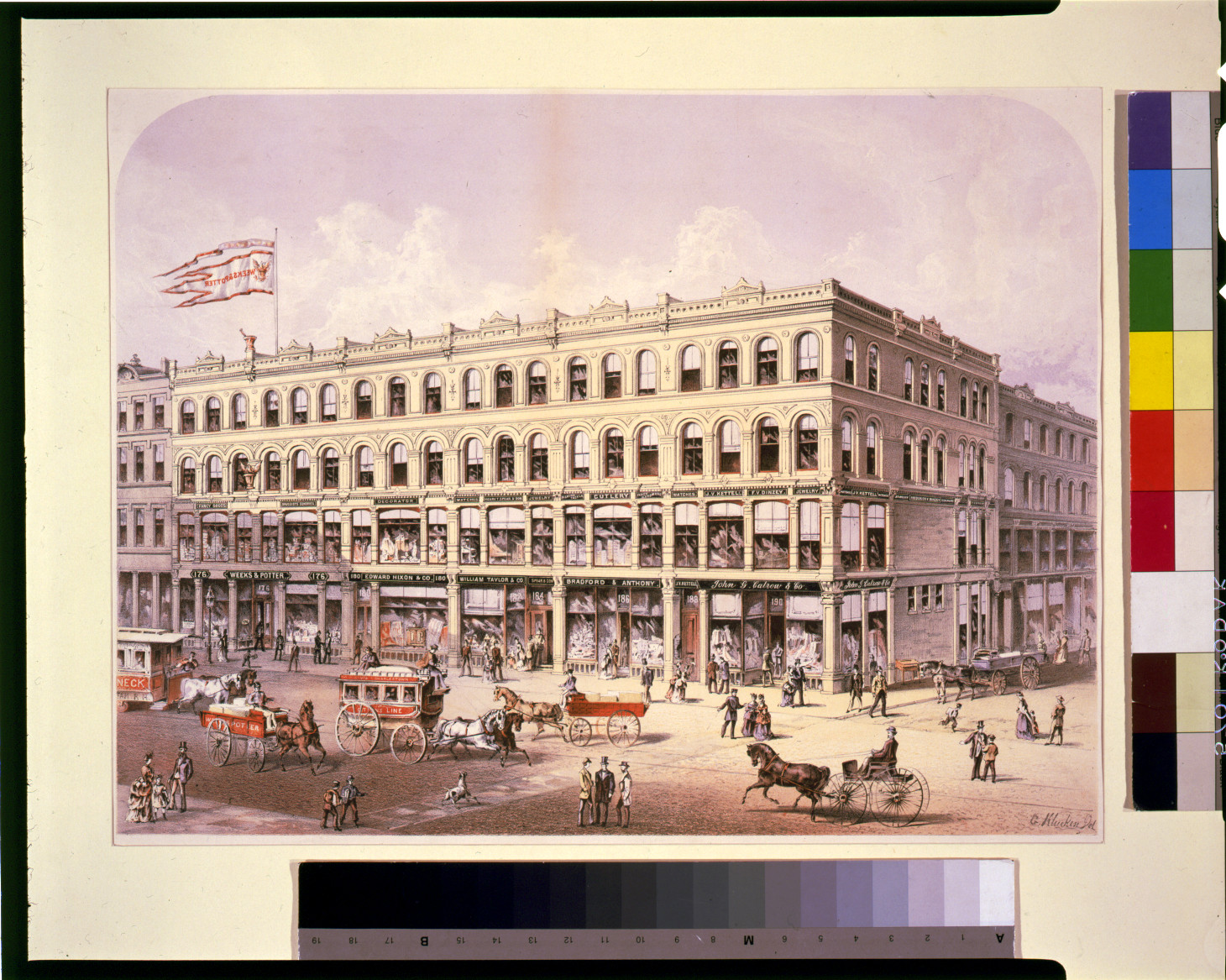 [Washington Street, Boston, Massachusetts] / G. Klucken Del., [1874 or 1875] — antique lithograph
