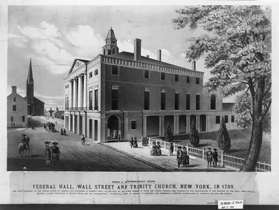 Federal Hall, Wall Street and Trinity Church, New York, in 1789