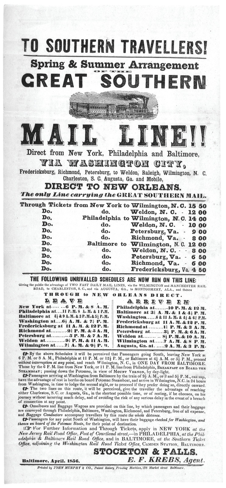 To Southern Travellers! Spring & Summer Arrangement of the Great Southern Mail Line — historic image