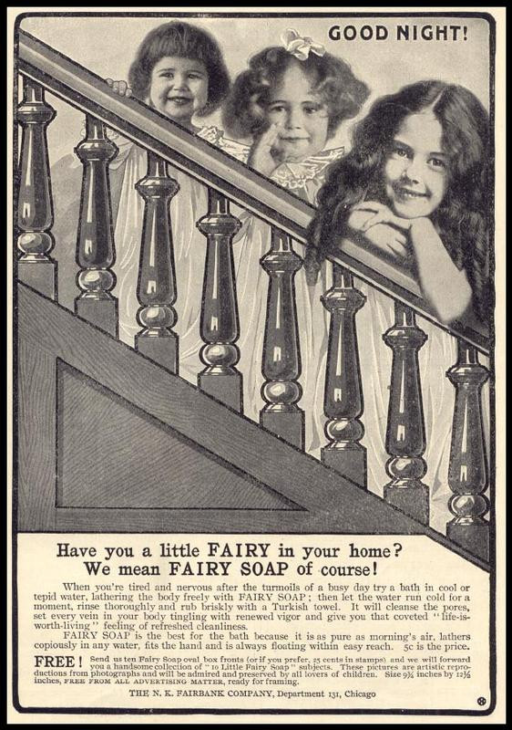 Fairy Soap advertisement: "Good Night!" with three girls on stairs — historic image
