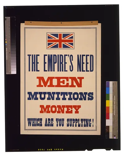 The Empire's need. Men, munitions, money. Which are you supplying!