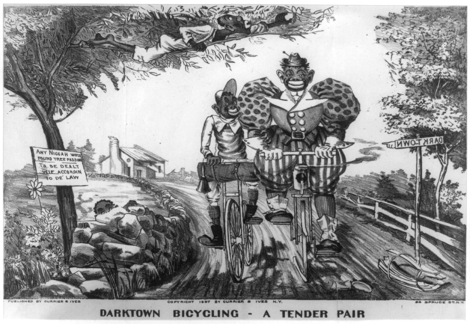 Darktown bicycling-a tender pair, [New York] : Currier & Ives, 1897. — antique lithograph