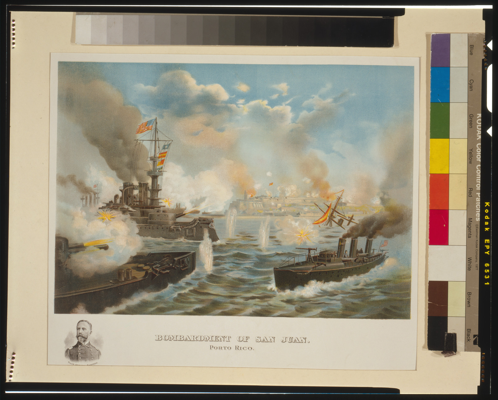 Bombardment of San Juan, Porto [sic] Rico, c1898. — antique lithograph