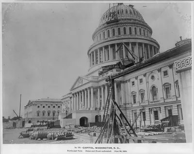 Capitol, Washington, D.C., north-east view. Dome and front unfinished, June 28, 1863.