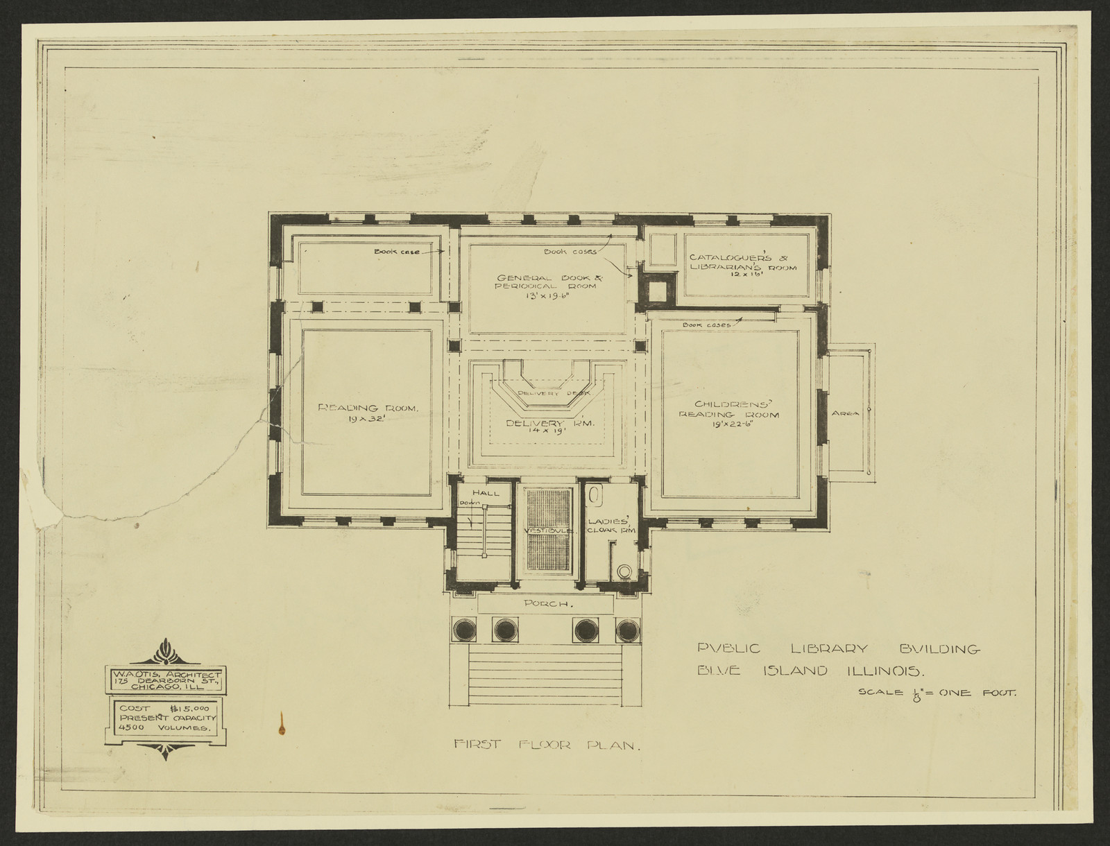 Public Library Building, Blue Island, Illinois: First Floor Plan — historic image